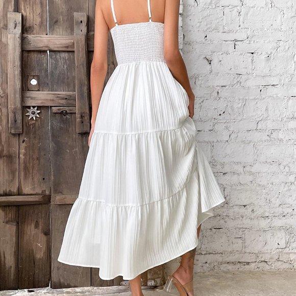 White Boho Womens Twist Front Cut Out Ruffle Hem Cami Dress - Picture 2 of 5